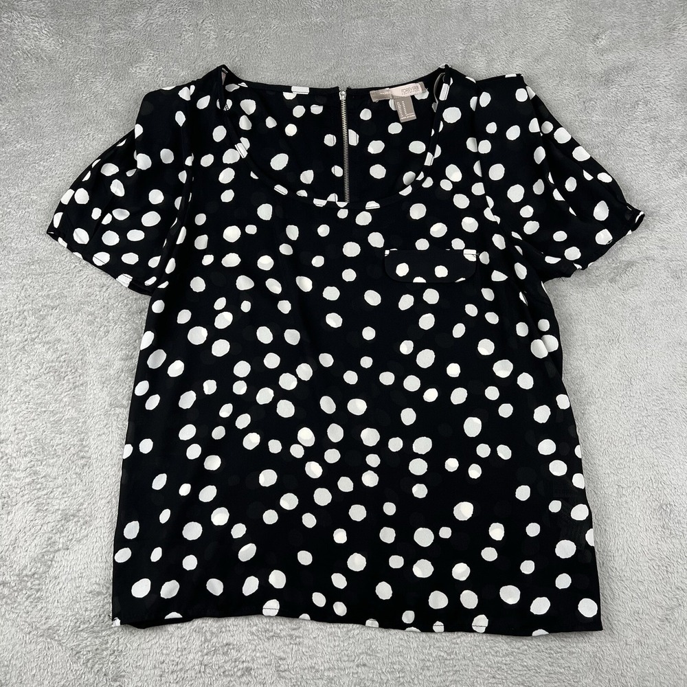 Forever 21 Womens Shirt Black White Polka Dot Medium Pullover Zip NWT